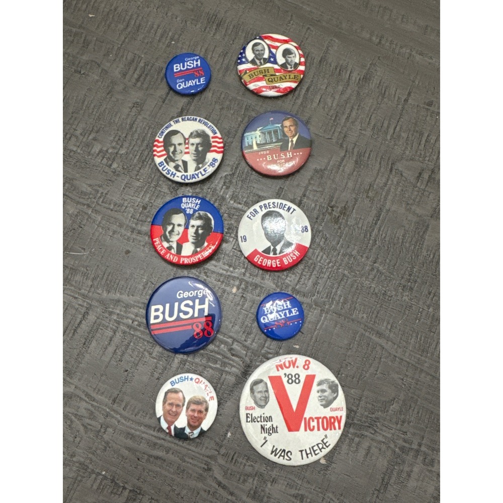 Vintage 1988 George Bush Dan Quayle Presidential Campaign Buttons Lot of‎ 10 GOP
